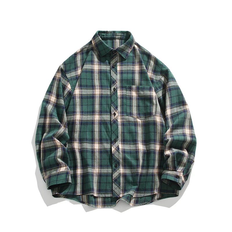 HEARUJOY  -  New in Spring Men's Shirts Classic Harajuku Long Sleeved Plaid Shirt Red Checkered Shirt Chemise Homme Cotton Male Check Shirts
