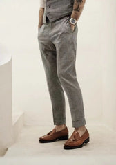HEARUJOY  -  Vintage Naples Linen Pants Men British Style High Waist Slim Fit  Trousers Spring Summer Fashion Casual Ankle-Length Suit Pants