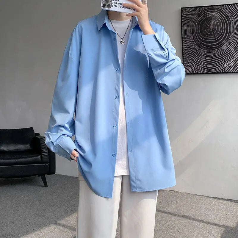 HEARUJOY  -  White Long Sleeved Shirt Men Fashion Black Dress Shirt Men Korean Loose Casual Shirt Mens Office Formal Shirt Large Size 4XL