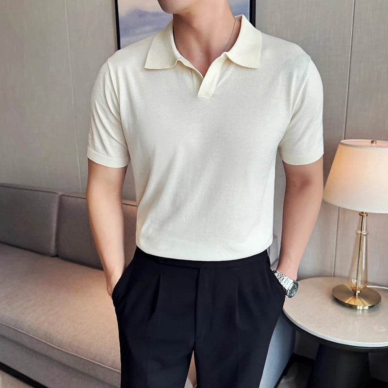 HEARUJOY  -  Men's Cooling Tencel Polo Shirt - Summer Ice Silk Knit Top with Fold Collar, Breathable Short Sleeve & Stylish Contoured Design