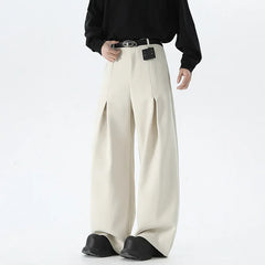 HEARUJOY  -  Beige Suit Pants Men Oversized Fashion Society Mens Dress Pants Korean Loose Wide Leg Pants Mens Office Formal Black Trousers
