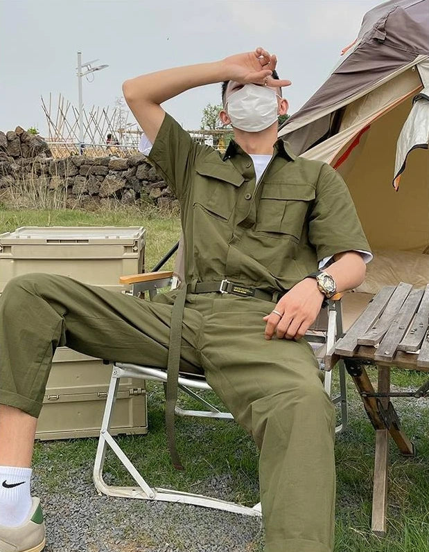 HEARUJOY  -  Male Shirts Trousers Sets Plain Green Men's Pants Set Essential Luxury Fashion Man 2025 Loose Kpop Novelty in Trends Costumes