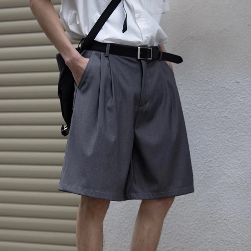 HEARUJOY  -  Vacation Shorts Casual Summer Wear Grey Pleated Loose Fit Sportswear Regular Clothing Length Solid Color Pattern