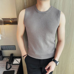 HEARUJOY  -  Men's Summer Sleeveless Vest  Breathable Mesh-Knit Fabric  Textured Crew Neck  Relaxed Fit  Casual Versatile Styling