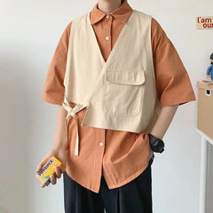 HEARUJOY  -  Man Shirt Half Sleeve with Pocket Shirts for Men Blue Casual Korean Style Vintage Silk Fashion 2025 Cotton Slim Fit Elegant Sale