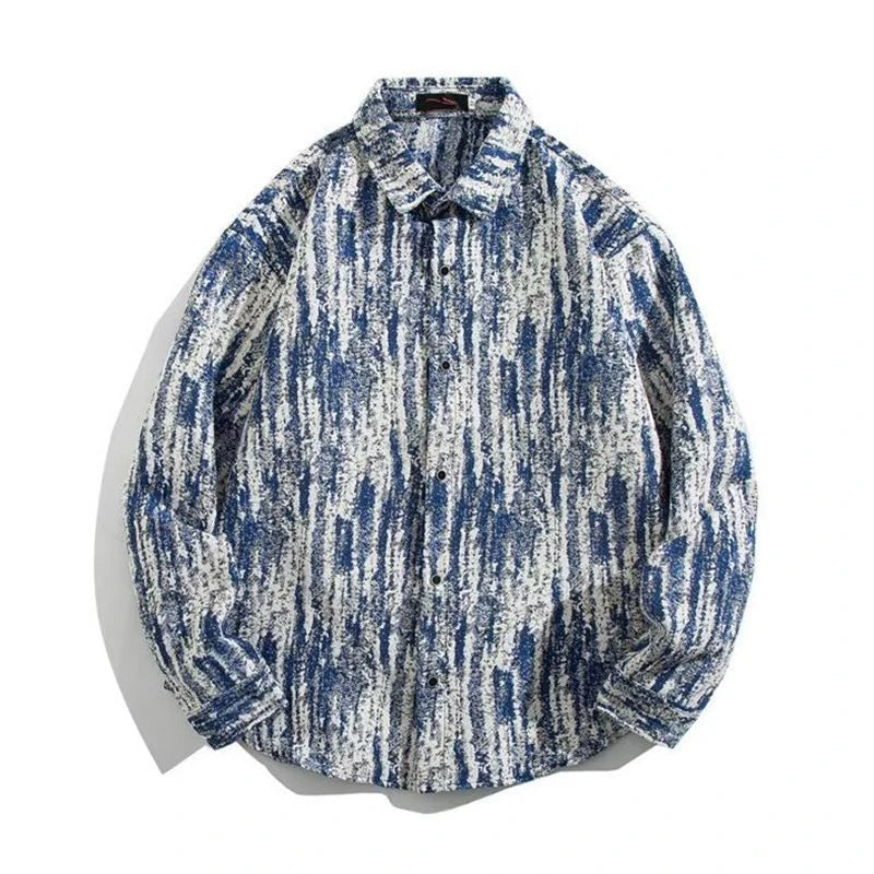 HEARUJOY  -  Cuban Colored Numb Ethnic Style Shirt Men Weaving and Embroidered Spring and Autumn Retro Hong Kong Style Shirt Jacket