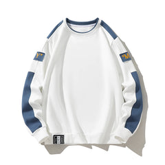 HEARUJOY  -  Men's Round Neck Hoodies Spring Autumn New Fashion Trend Versatile Patchwork Long Sleeve Letter Print Pullover Loose Casual Tops