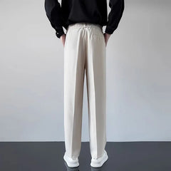 HEARUJOY  -  Korean Men Casual Suit Pants Elastic Waist Straight Wide leg Trousers Spring Autumn Fashion Youth  Pant Streetwear High Quality
