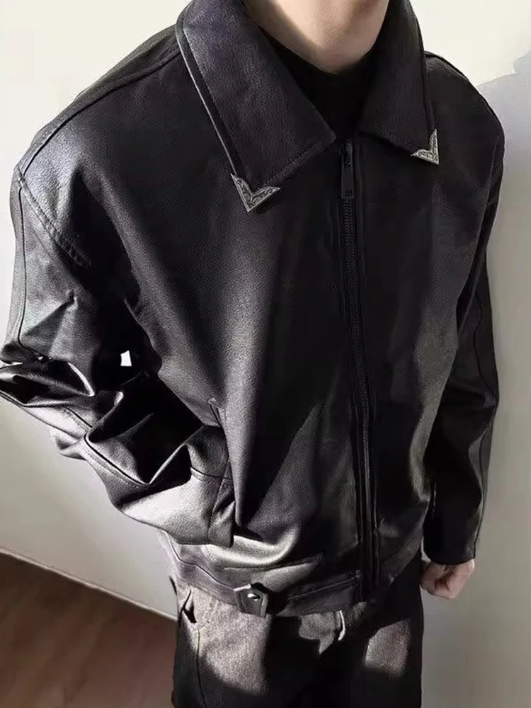 HEARUJOY  -  Vintage Slim PU Leather Jackets Mens Streetwear Fashion Zip-up Turn-down Collar Coats Men Clothing Fall Winter Casual Outerwear