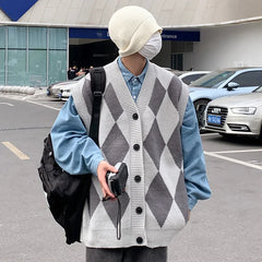 HEARUJOY  -  New Autumn Winter Fashion Trend Casual Vneck Cardigan Vest For Men Highquality Korean Version Loose Comfortable Versatile Jacket