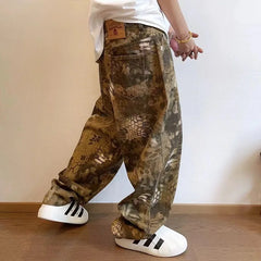 Hearujoy  Snake Animal Print Camouflage Pants for Men Wide Leg Jeans Demin Trousers Male Streetwear  Hip Hop Vintage Casual