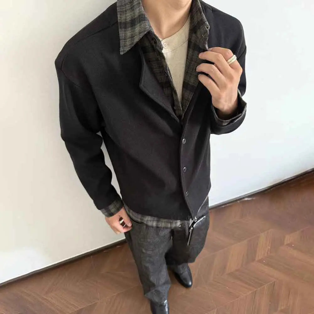 HEARUJOY  -  Autumn Men's Fake Two-Piece Stitching Long-Sleeved Jacket American Retro Fashion Trend High Street Casual Loose Niche Men's Tops