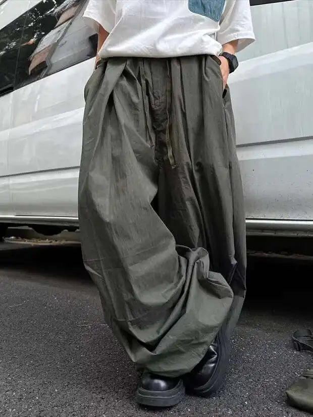 HEARUJOY  -  Spring Summer Loose Casual Soft Flowy Lightweight Wide Leg Shorts for Men Elastic High Waist Korean Fashion