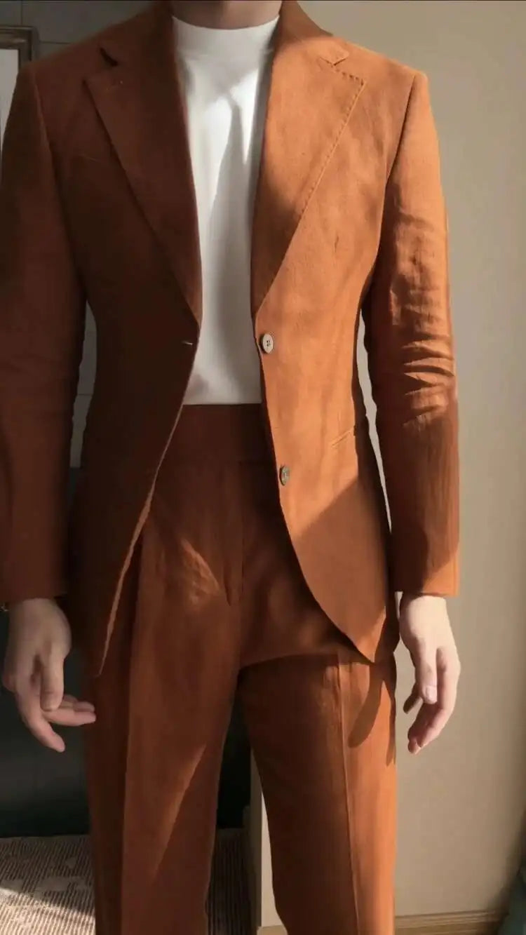 HEARUJOY  -  High Quality Linen Blend Business Dress Suit Wedding Suit Men Versatile Casual Office Party Prom Costume Homme Men Tuxedo Suit