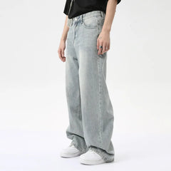 Hearujoy High Street Men's Jeans Casual Washed Light Straight Male Denim Pants Wide Leg Loose Trousers Chic Summer 9C6317