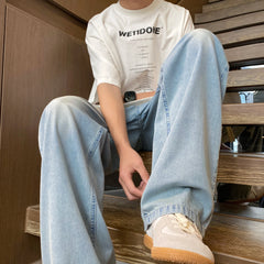 Hearujoy Oversized 115kg Summer Ice Silk Thin Jeans Men Women Casual Baggy Pantalones Korean Fashion Light Blue Elastic Waist Denim Pants