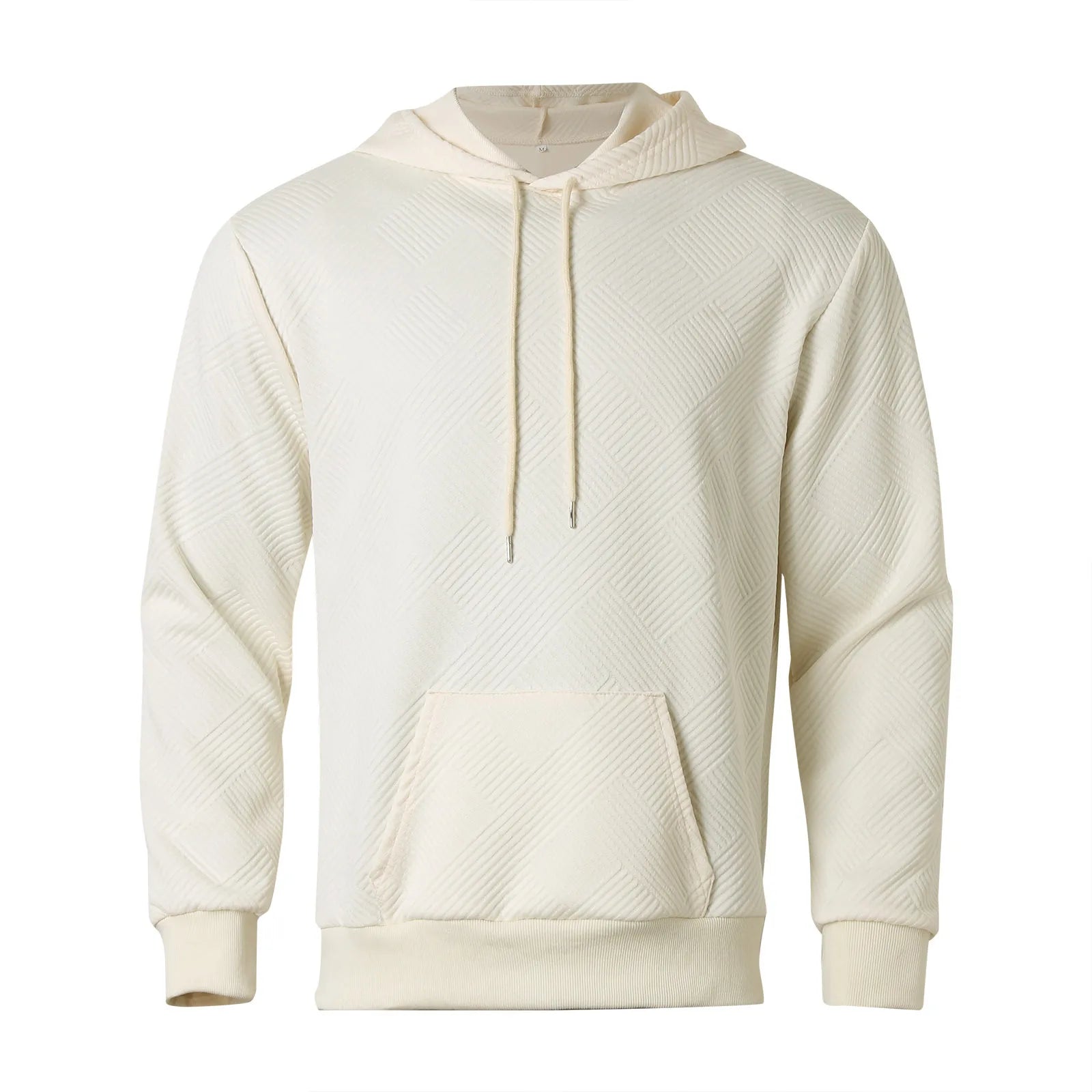 HEARUJOY  -  Solid Color Texture Hoodie For Men American Heavyweight Long Sleeve Hooded Sweatshirt Spring Autumn Loose Casual Pullover Tops