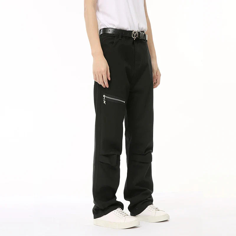 Hearujoy Male Cargo Pants High Street Zipper Splicing Folded Design Wide Leg Casual Men's Overalls New Autumn 2024 Chic 9C6693