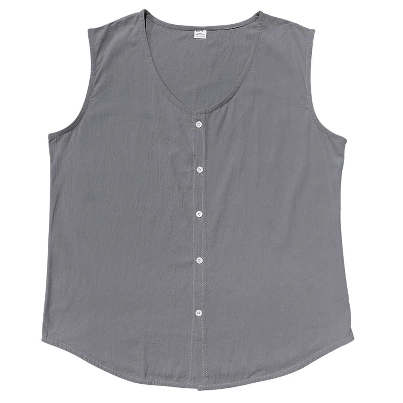 HEARUJOY  -  Summer Thin Button Casual Solid Color Linen Youth Vest Button Men's Sleeveless Tops