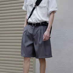 HEARUJOY  -  Vacation Shorts Casual Summer Wear Grey Pleated Loose Fit Sportswear Regular Clothing Length Solid Color Pattern