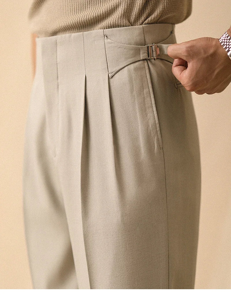 HEARUJOY  -  Men's Summer Straight Pants Paris Button Non Ironing Loose Fitting Business Naples Casual Pants High Waisted Office Trousers Men