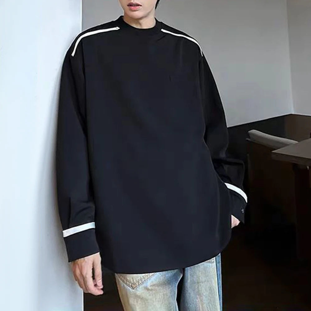 HEARUJOY  -  Mens T-Shirts Contrast Striped Casual T-Shirts Spring Streetwear Versatile Long-Sleeved Tops Old Money Men'S Clothing