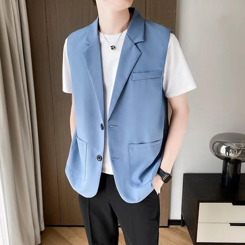 HEARUJOY  -  Suit Vest Men Slim Fit Fashion Social Mens Dress Vest Korean Business Casual Black Suit Jacket Mens Office Formal Vest S-3XL