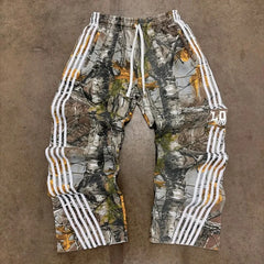 Hearujoy Harajuku camouflage leaves popular side stripe design elastic waist casual pants men Y2K hip-hop streetwear oversized sweatpants