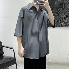 HEARUJOY  -  Summer Short Sleeved Shirt Men Oversized Society Mens Black Dress Shirt Korean Loose Ice Silk Shirt Mens Office Formal Shirts