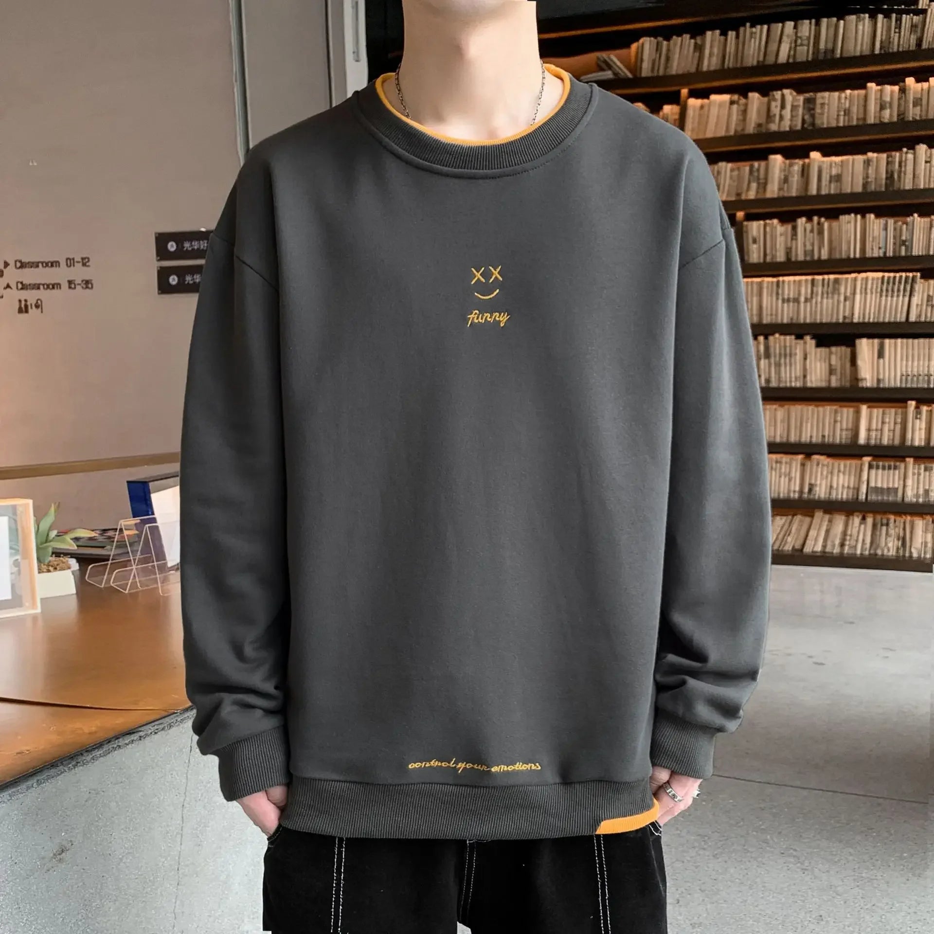 HEARUJOY  -  Men Sweatshirts 2025 Spring Autumn Casual Pullover for Male Oversize Hoodies Letter Embroidery Loose Tops Hip Hop Streetwear