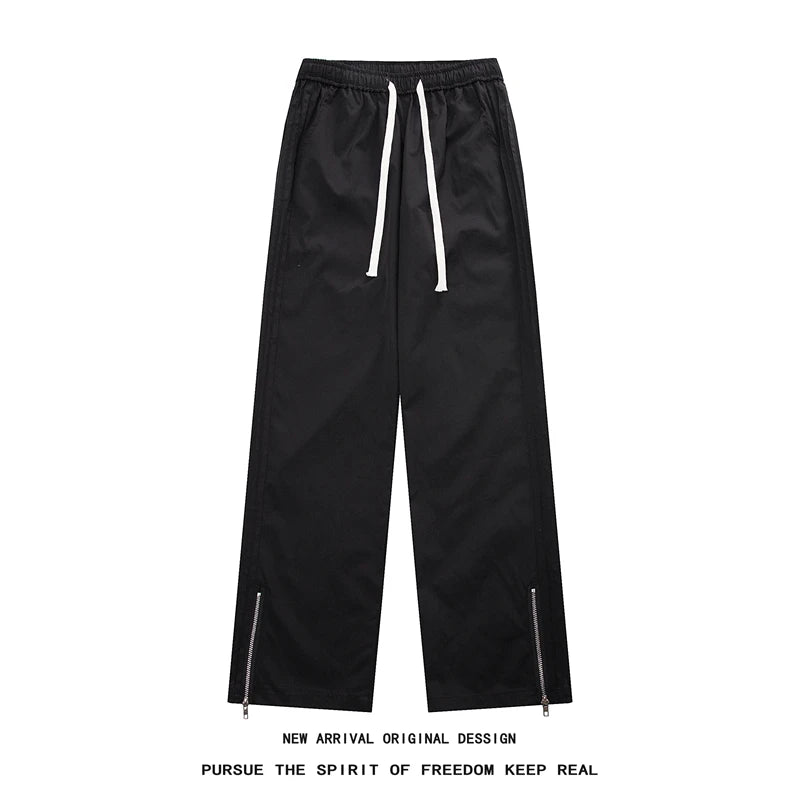 Hearujoy Fashion Side Zipper Casual Waterproof Pants Gray/Black Men Spring New Streetwear Loose Straight Pant Mens Elastic Waist Trousers