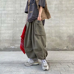 Hearujoy Harajuku Y2k Baggy Cargo Pants Joggers Streetwear Ankle-Length Casual Harem Long Trousers Men Wide Leg Oversize 2024 New