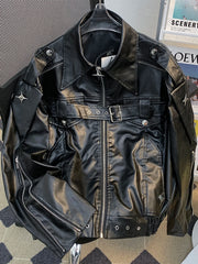 Hearujoy Niche Deconstruction Heavy Industry Leather Jacket Men's Spring Autumn Design Loose Clean Fit Short Motorcycle Leather Jacket