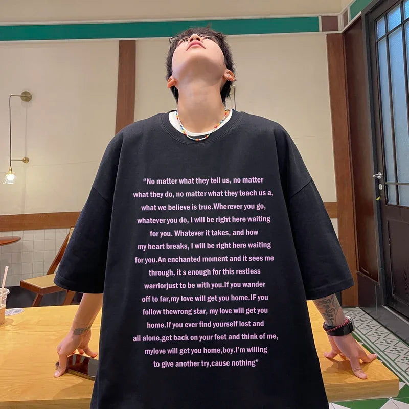 HEARUJOY  -  T Shirt Oversized Cotton For Men White Men's Letter Print T-shirts Men 5XL Casual Wear Summer Tee Shirts Big Size Clothing