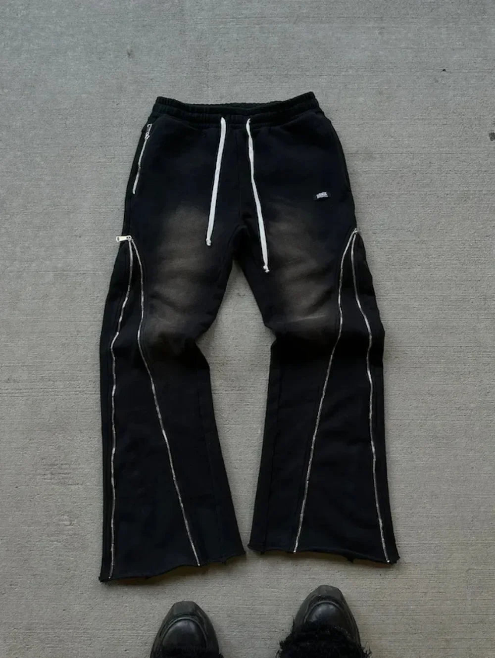 Hearujoy Black new style zipper trousers wide leg two-wear sports street American fashion retro casual washed couple casual pants
