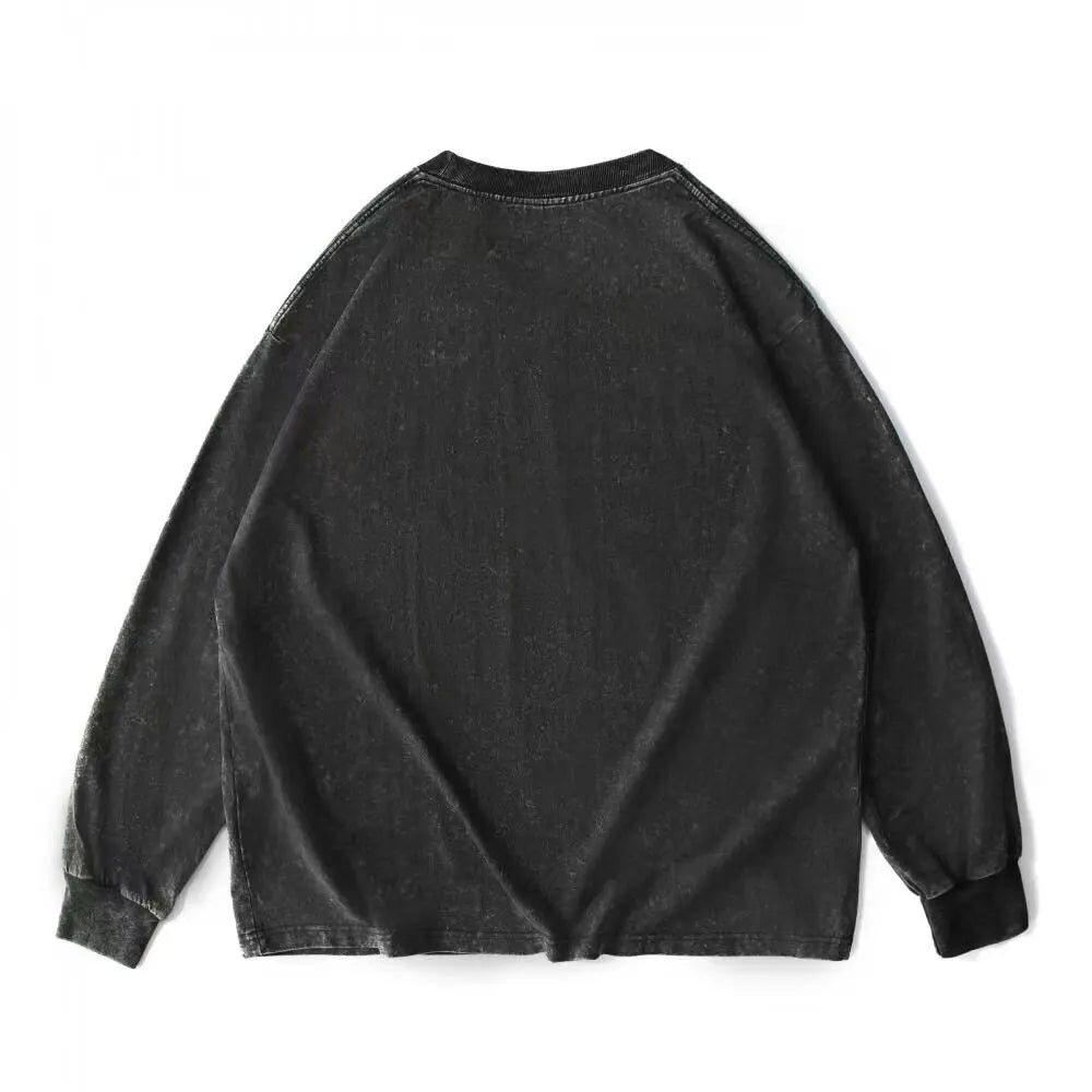 HEARUJOY  -  Long Sleeve Retro Tops Tees Men Oversized Vintage T-Shirts Soild Cotton Shirts Casual Classic T Shirt Male Clothes Streetwear