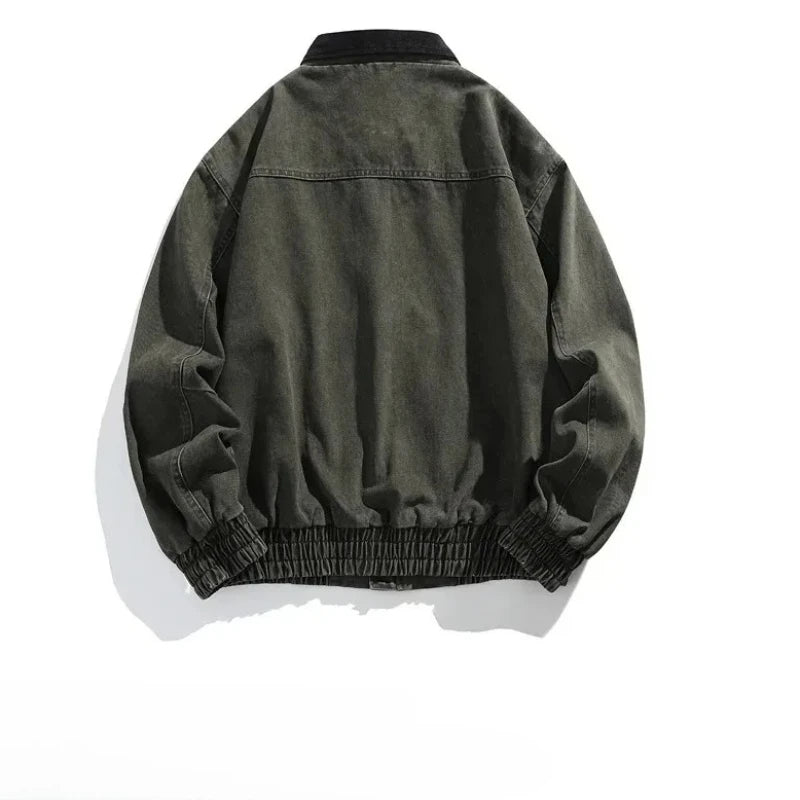 HEARUJOY  -  Men's Jacket Men's Workwear Collared Outerwear Vintage Pure Cotton Leopard Print Detroit Jacket Mens Leather Bomber Jacket Denim