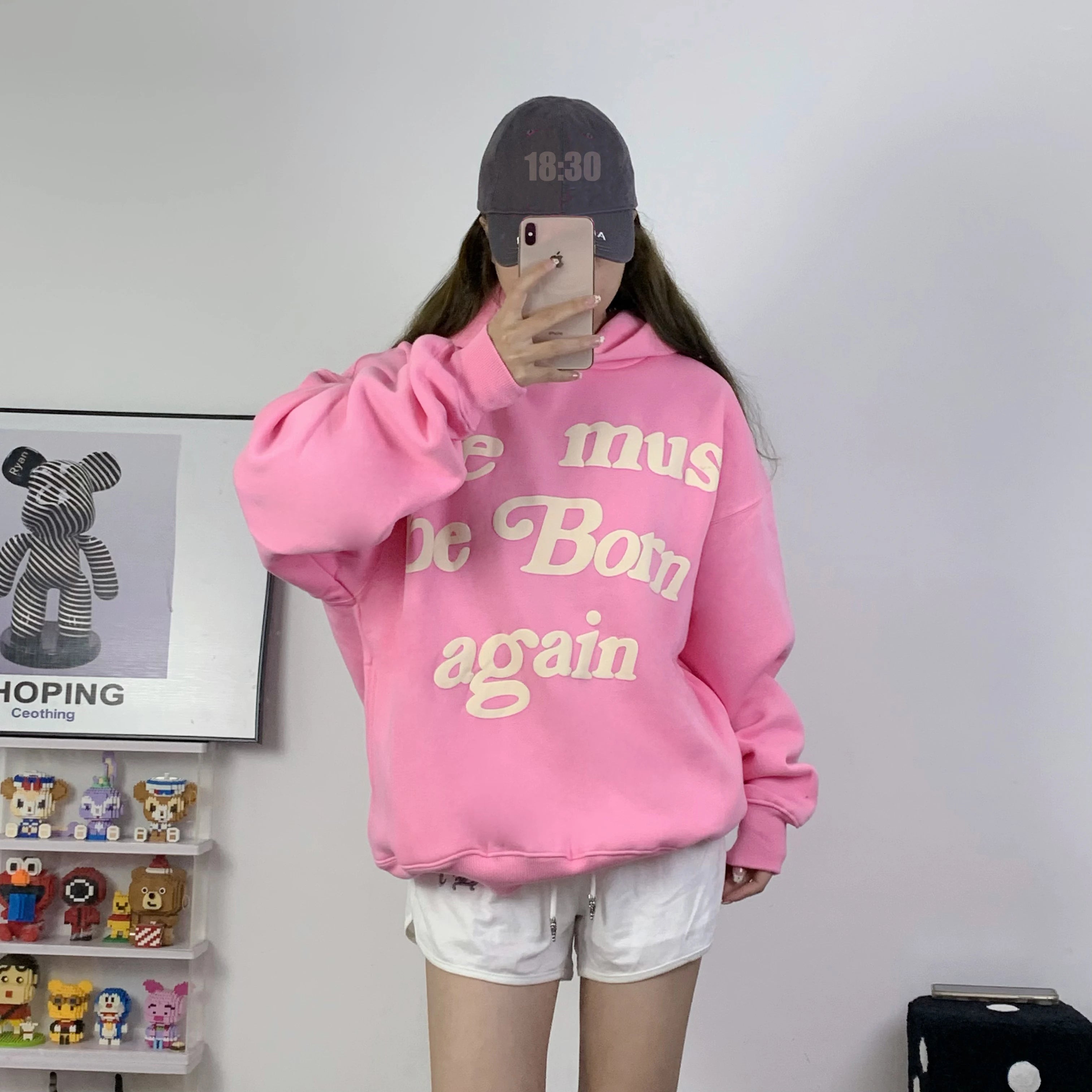 Hearujoy Puff Print Kanye West Hoody Men Women 1:1 Pink Ye Must Be Born Again Hoodie Oversize Fit Pullovers CPFM Sweatshirts