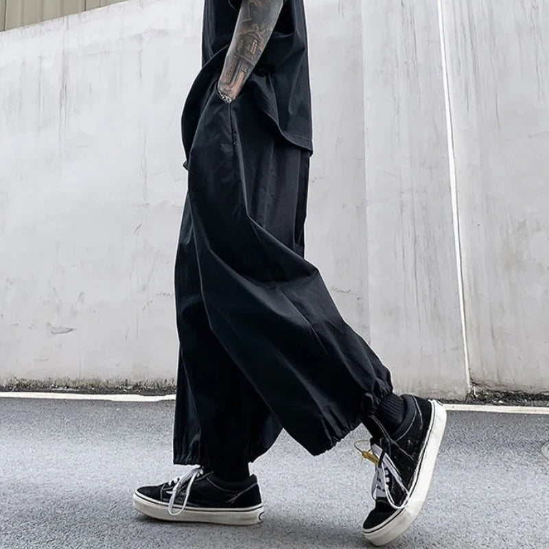 HEARUJOY  -  Solid Color Loose Thin Men's Casual Wide-leg Pants Summer High Quality Slacks Fashion 2025 Cotton Xxxl Y2k Male Cropped Trousers