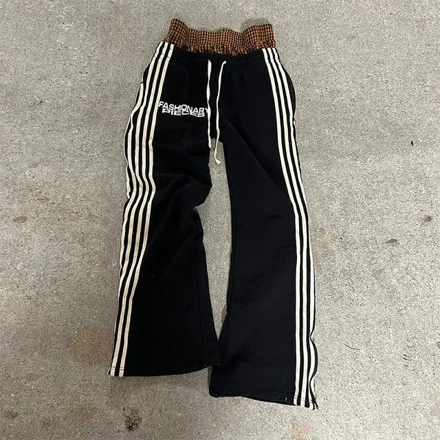 Hearujoy Y2K retro fashion simple striped casual pants for men and women Harajuku straight pants high waist loose hip hop sweatpants