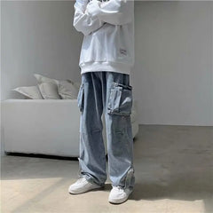 Hearujoy Hip Hop Jeans Men Baggy Cargo Pants Casual Big Pocket Denim Trousers Vintage Plus Size Bottoms Fashion Streetwear Y2K Clothing