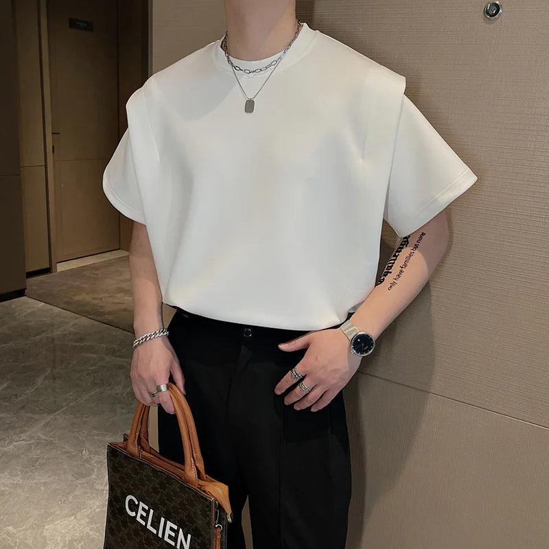 Hearujoy Summer Short Sleeve T-shirt Men Fashion Black White Oversized T Shirt Men Streetwear Korean Loose Round Neck Tshirt Mens Top