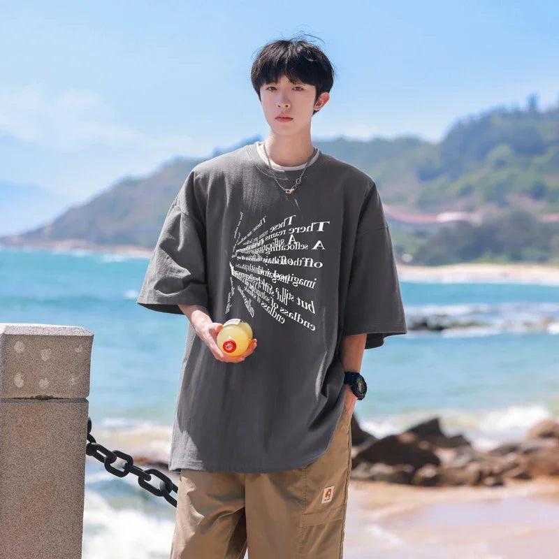 HEARUJOY  -  T Shirt Oversized Cotton For Men White 5XL Men's Letter Print T-shirts Men Casual Wear Summer Tee Shirts Big Size Clothing