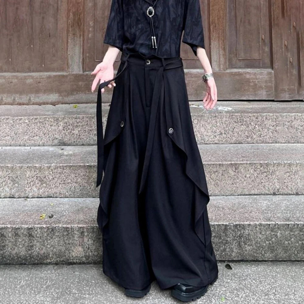 HEARUJOY  -  Y2k Dark Gothic Layered Skirt Pants Samurai Pants Hakama Streetwear Irregular Fashion Wide-Leg Pants Old Money Unisex New