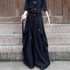 HEARUJOY  -  Y2k Dark Gothic Layered Skirt Pants Samurai Pants Hakama Streetwear Irregular Fashion Wide-Leg Pants Old Money Unisex New