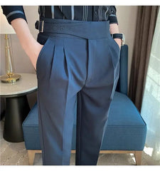 HEARUJOY  -  Italian Style Men Naples Suit Pants High Waist Slim Fit Small Feet Ankle-Length Pants Spring Fashion Business Casual Trousers
