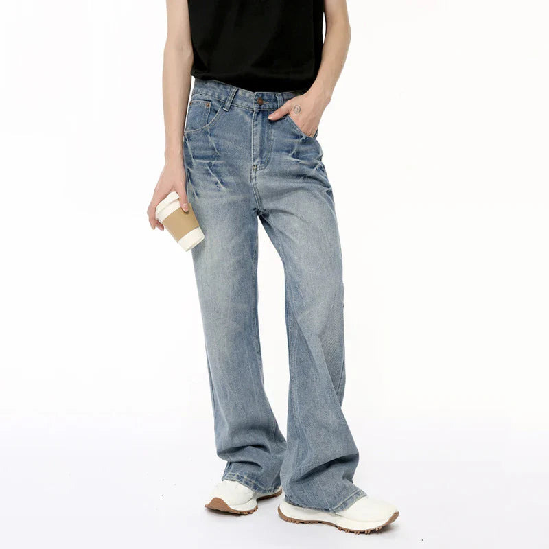 Hearujoy Niche Design Male Denim Pants Lightning Crack Casual Bottom Stright Wide Leg Loose Jeans Pockets Trend Summer 9C6389
