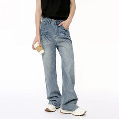 Hearujoy Niche Design Male Denim Pants Lightning Crack Casual Bottom Stright Wide Leg Loose Jeans Pockets Trend Summer 9C6389