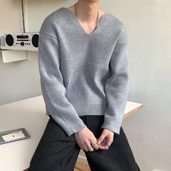 Hearujoy Men's Light Luxury Knitted Pullover Sweater Men Casual V Neck Solid Color Long Sleeve Knitwear Streetwear Korean Autumn Clothing