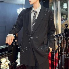 HEARUJOY  -  Mens Jacket Hot Diamond Shoulder Pad Suit Jacket Spring Fashion Shiny Stage Performance Niche Long-Sleeve Top Men'S 2025 New
